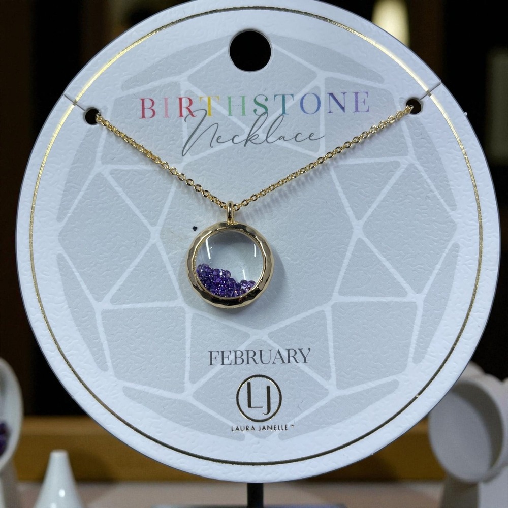 February Amethyst Birthstone Necklace Gold Pendant Coquette Dainty Princess Gift